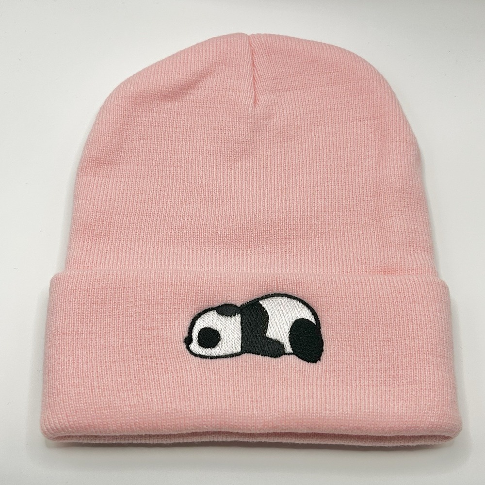 Panda Sleeping Animal Cartoon Beanie Hat Cap Knit Cuff Pink Fashion Casual